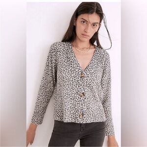 Madewell Ribbed Knit Sweater Top - Light Beige and Cream flower print